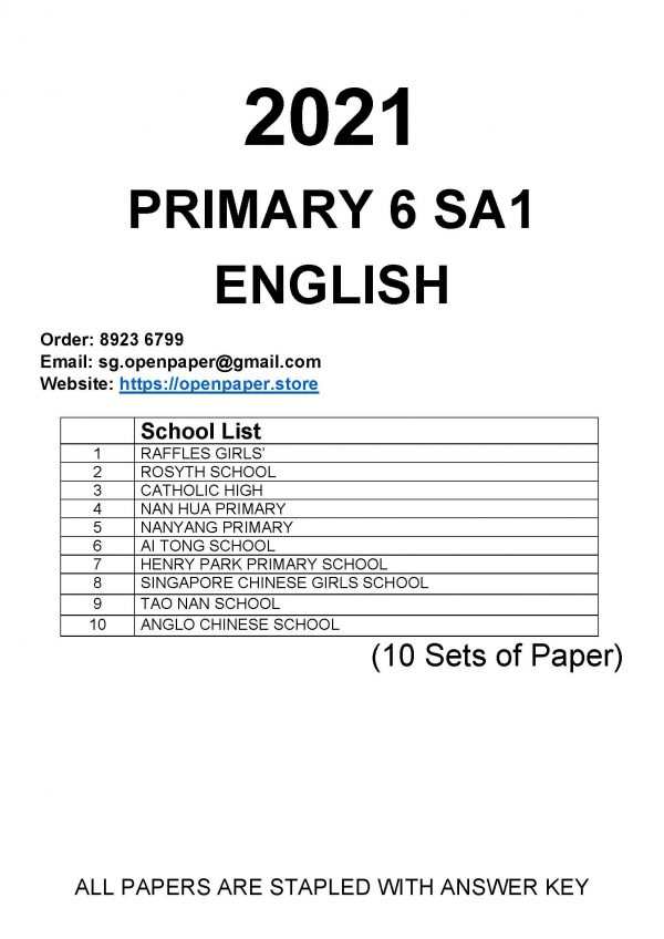 2021 P6 Past Year Exam Paper