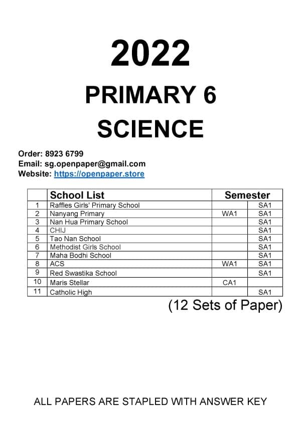 2022 Primary 6 SCIENCE SA1