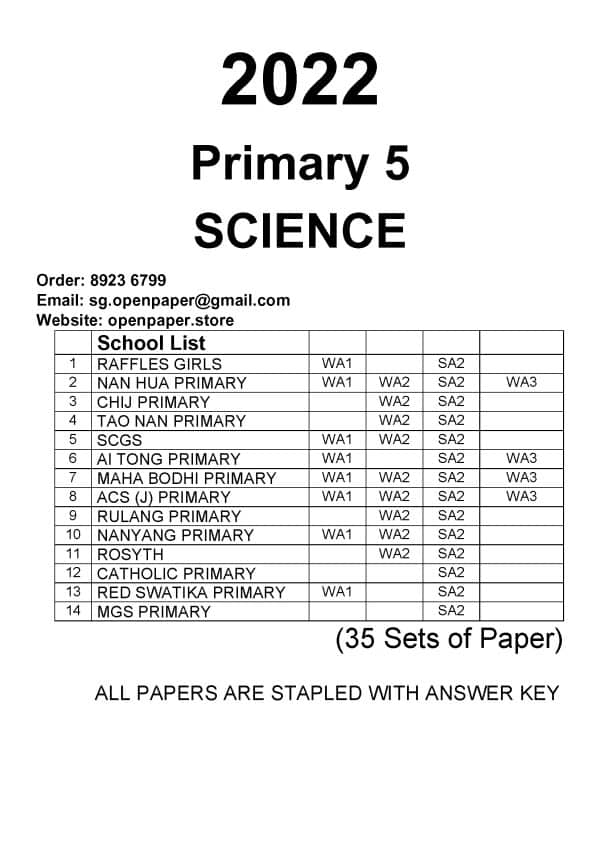 2022 primary 5 past year paper