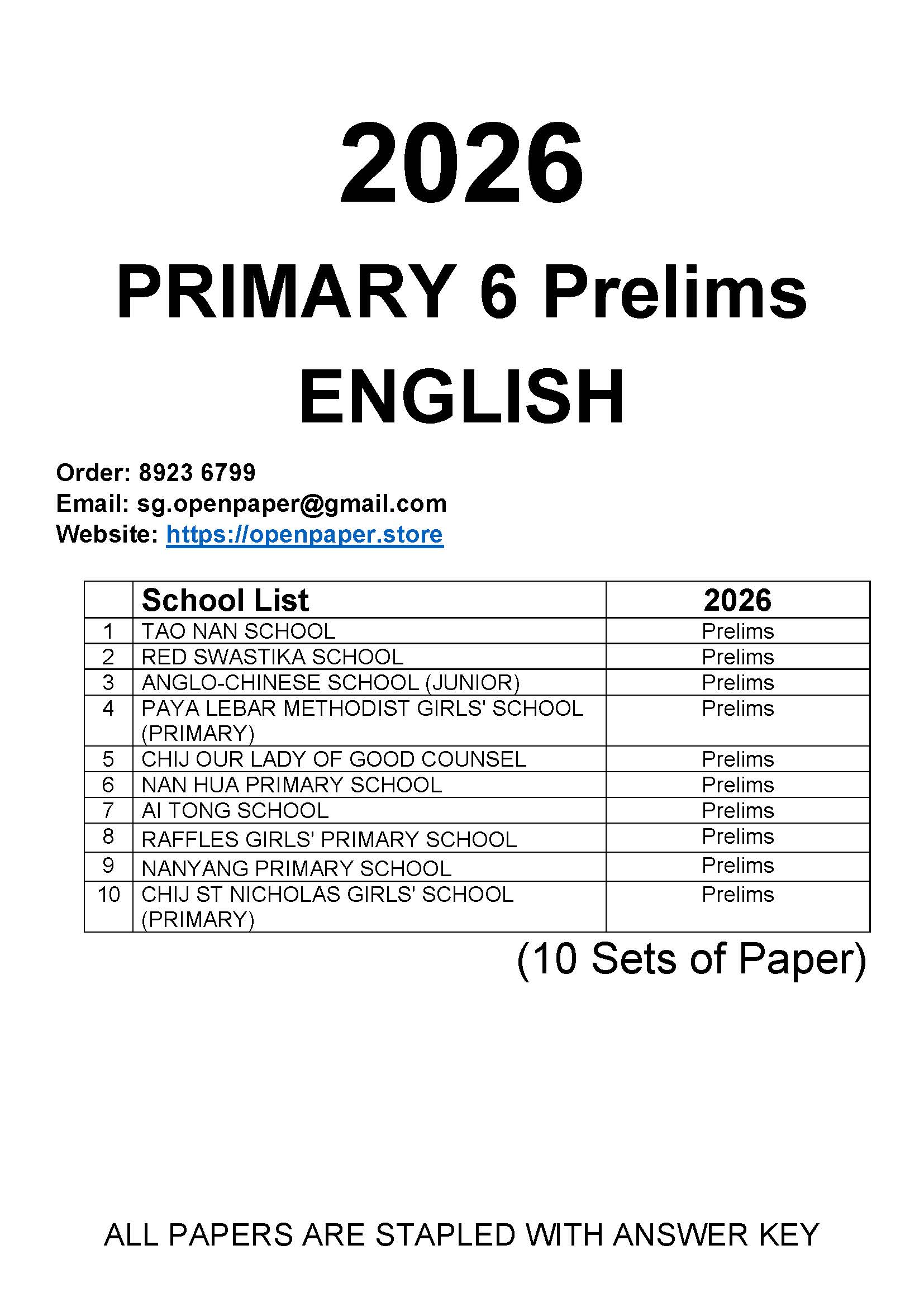 2026 P6 Prelims English