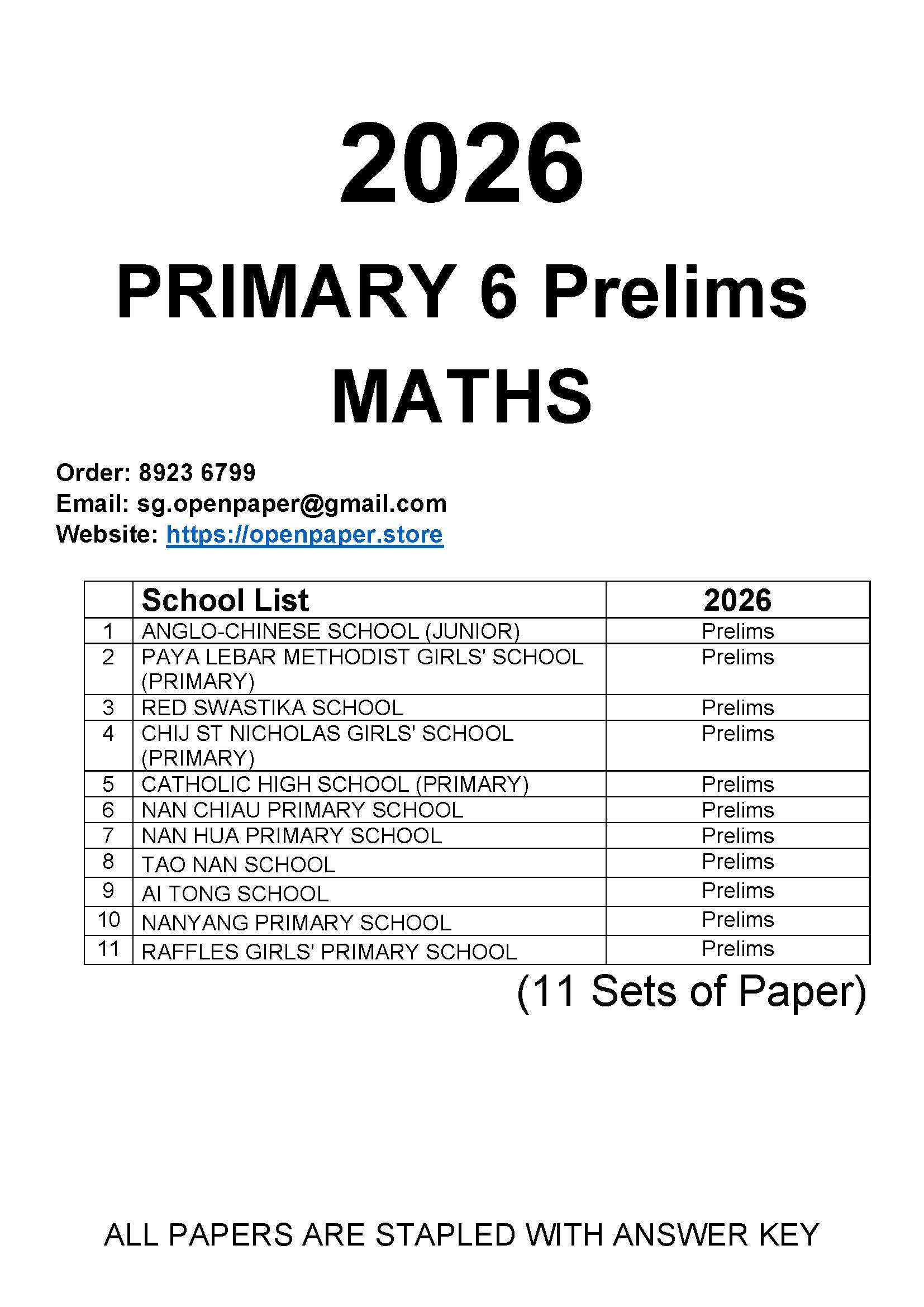 2026 P6 Prelims Maths