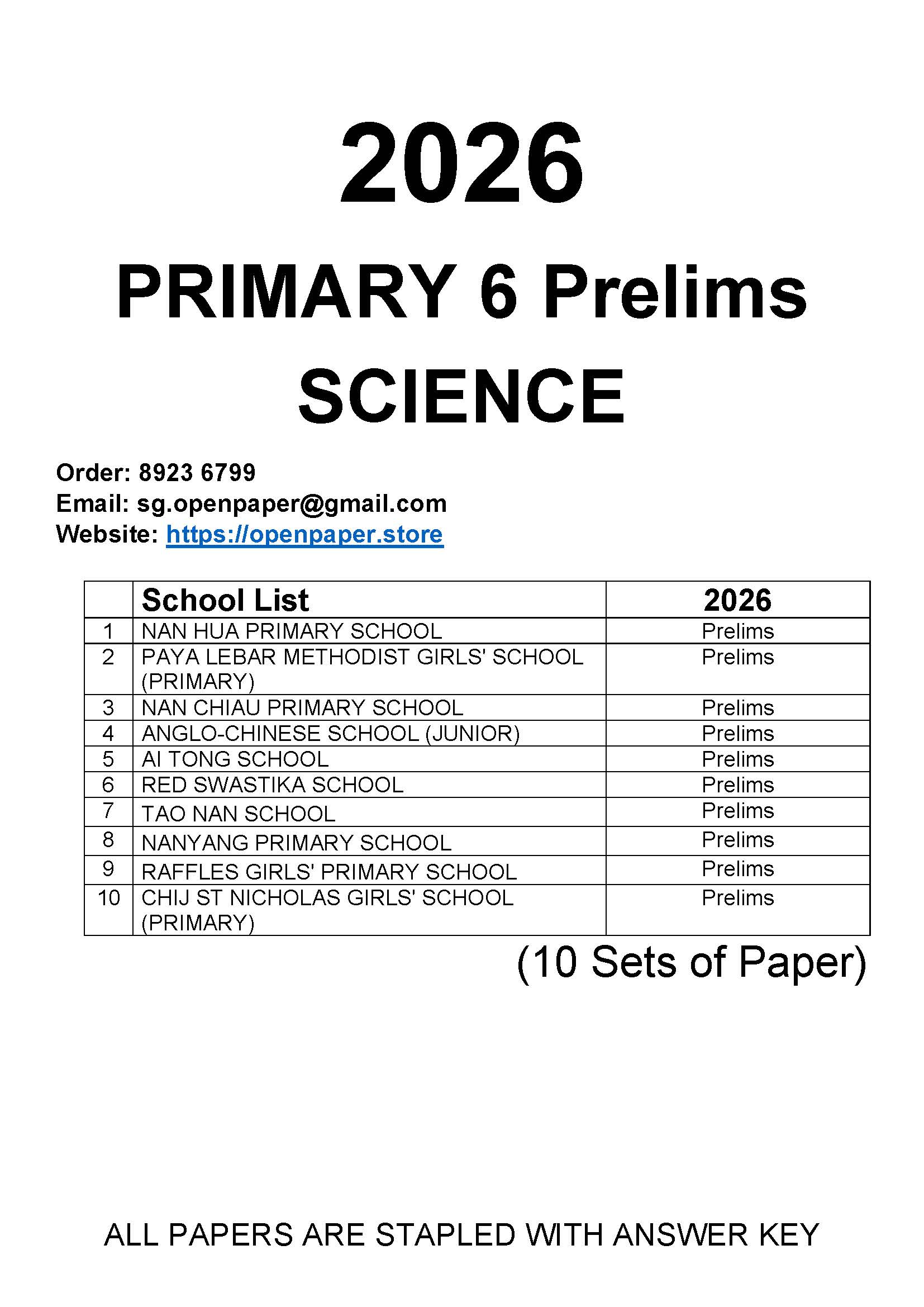 2026 P6 Prelims Science