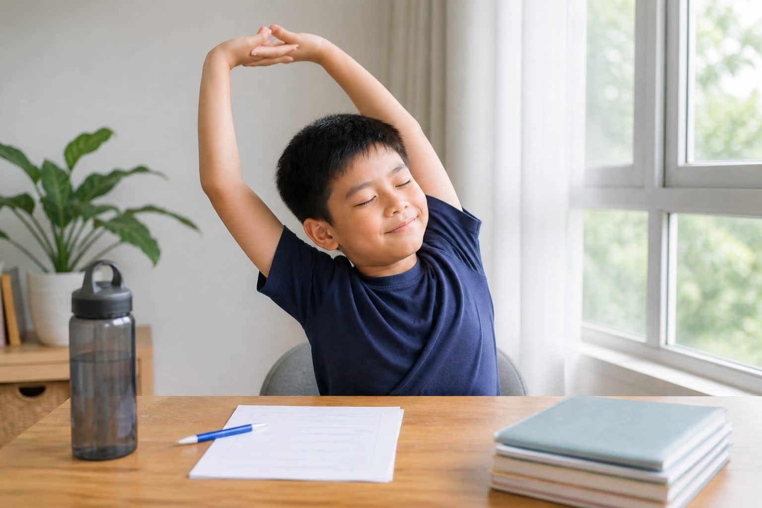 Primary 6 pupil taking a break during PSLE revision