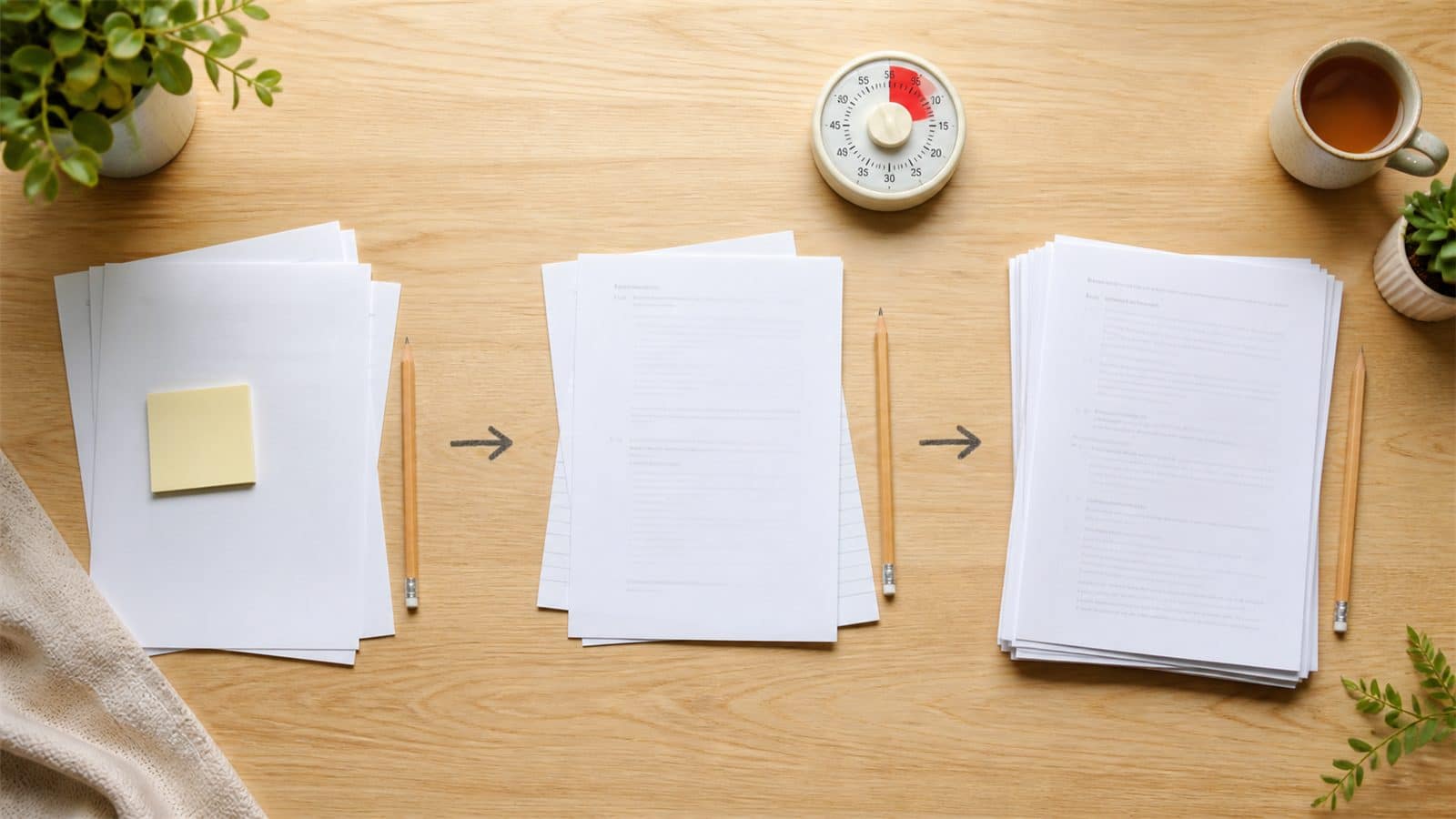 Progression from untimed learning to timed sections and full papers