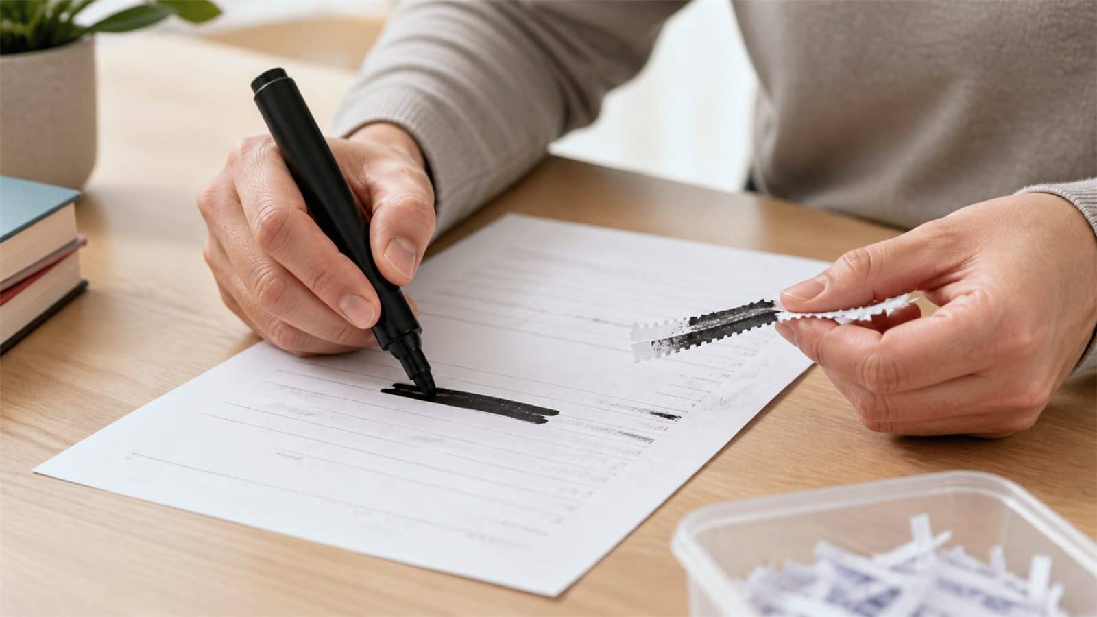 Parent removing personal information from a used school paper